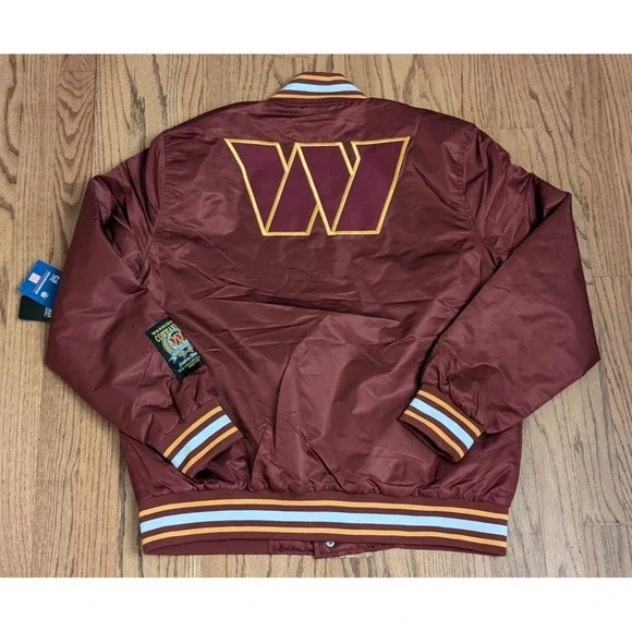 Washington Commanders Bomber Varsity Satin Jacket Mens Medium Full Snap Burgundy - Picture 10 of 16